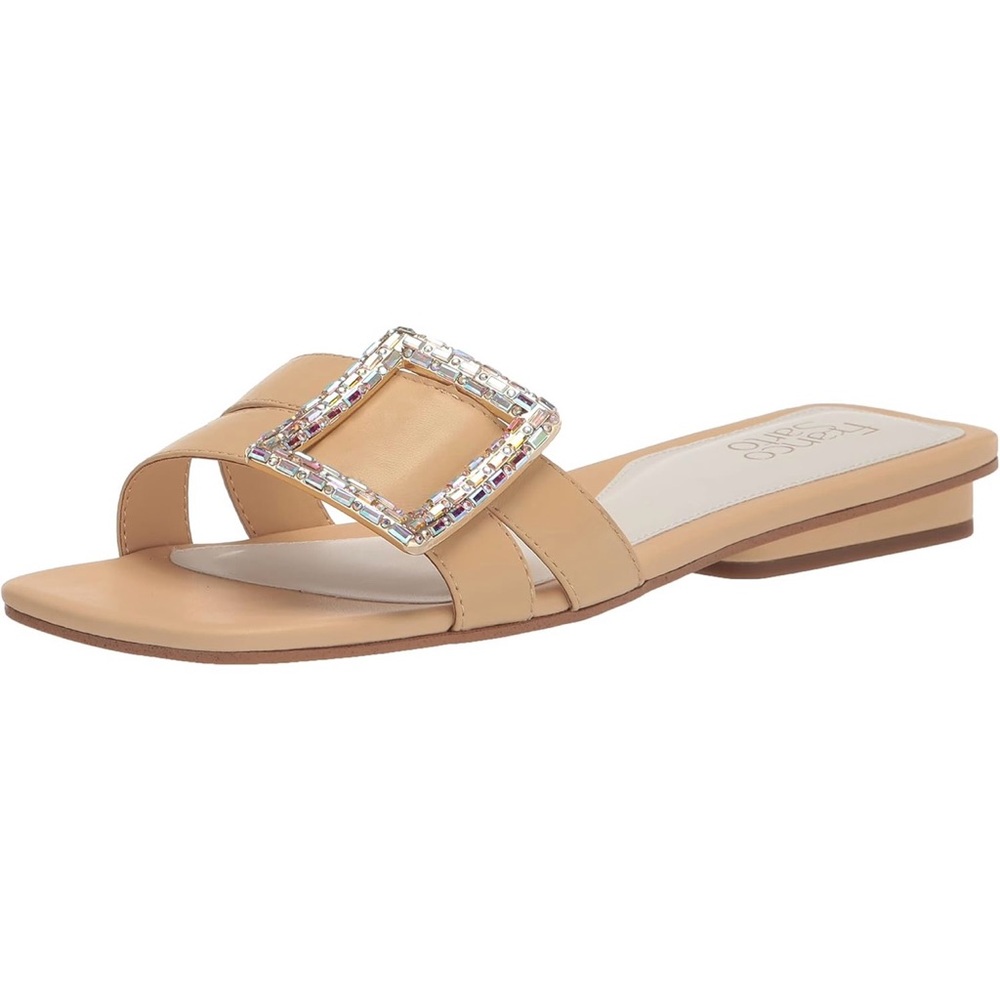 NEW elegant franco  Sarto Tan Sandals with Crystal Accent